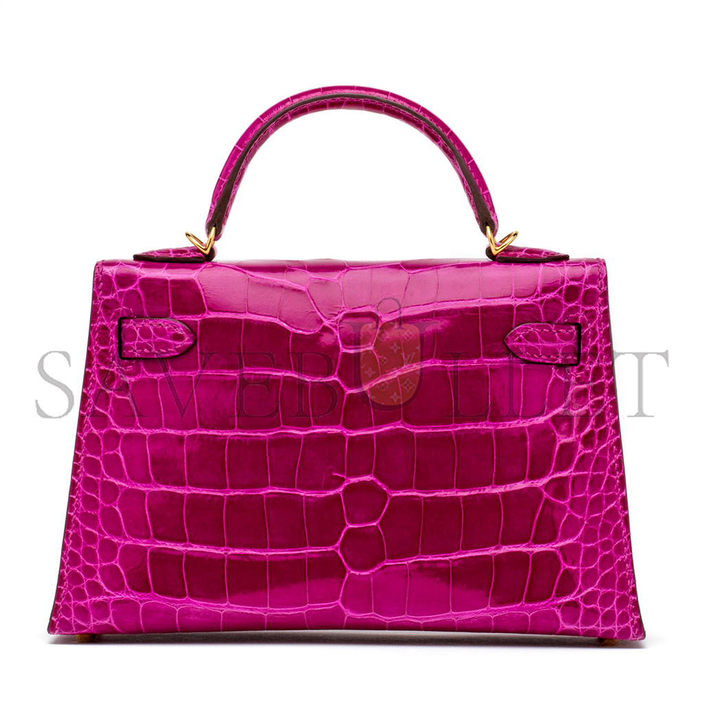 H**mes master mini kelly ii glossy alligator rose (19*12*5.5cm)